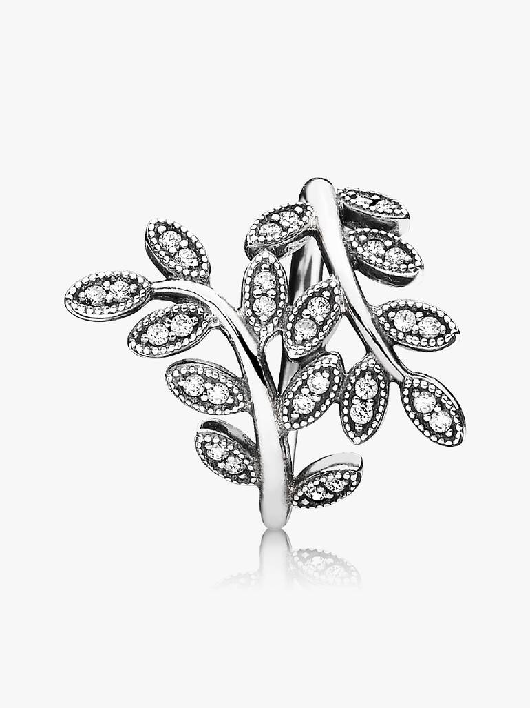 Leaves silver ring with cubic zirconia