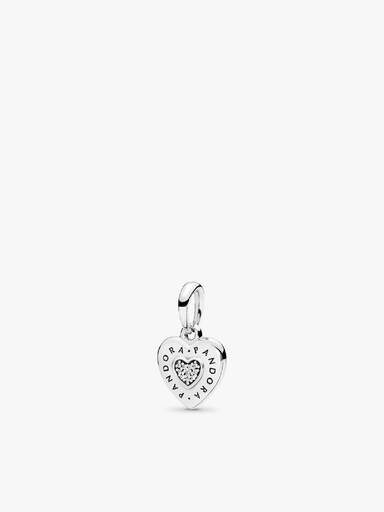 PANDORA logo silver heart pendant with clear cubic zirconia
