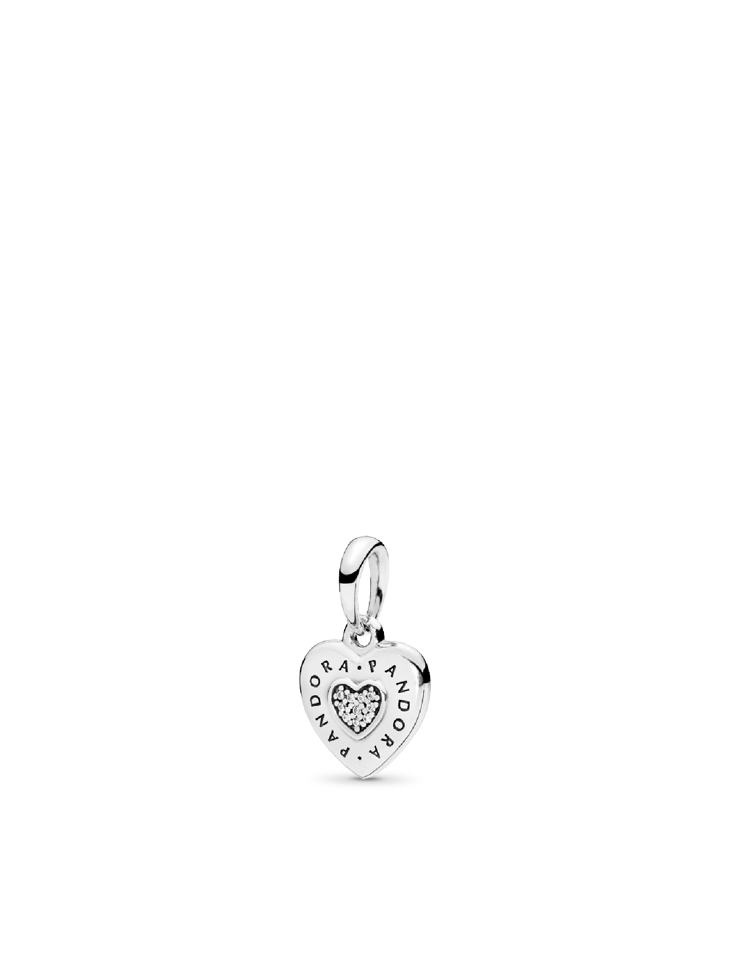 PANDORA logo silver heart pendant with clear cubic zirconia