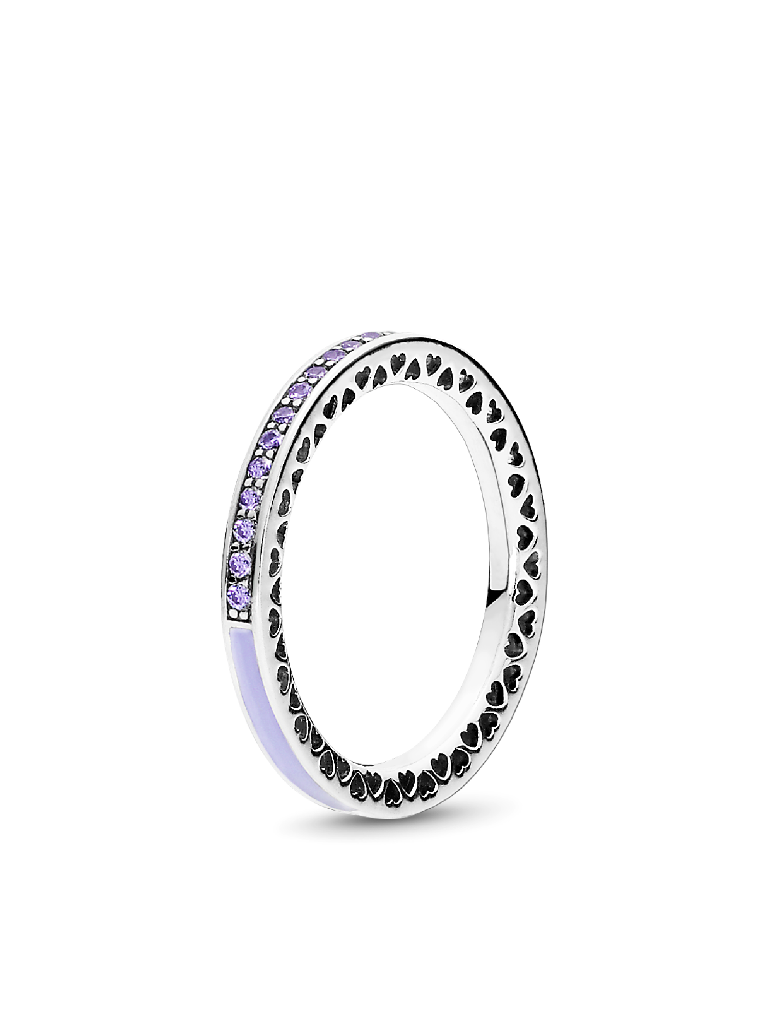 Silver ring with purple cubic zirconia and lavender enamel