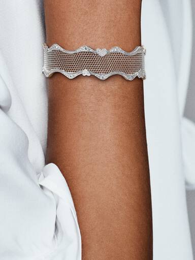 Lace silver bangle with clear cubic zirconia