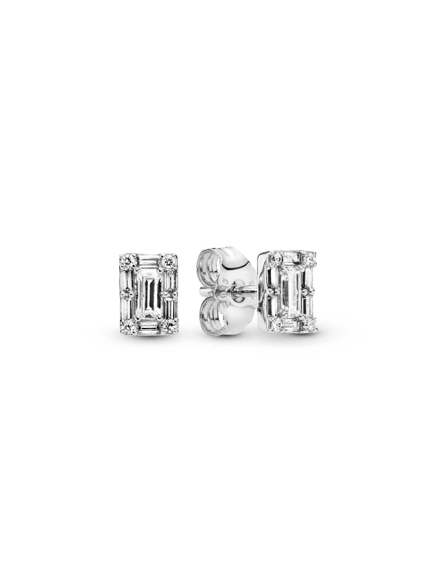 Ice cube silver stud earrings with clear cubic zirconia