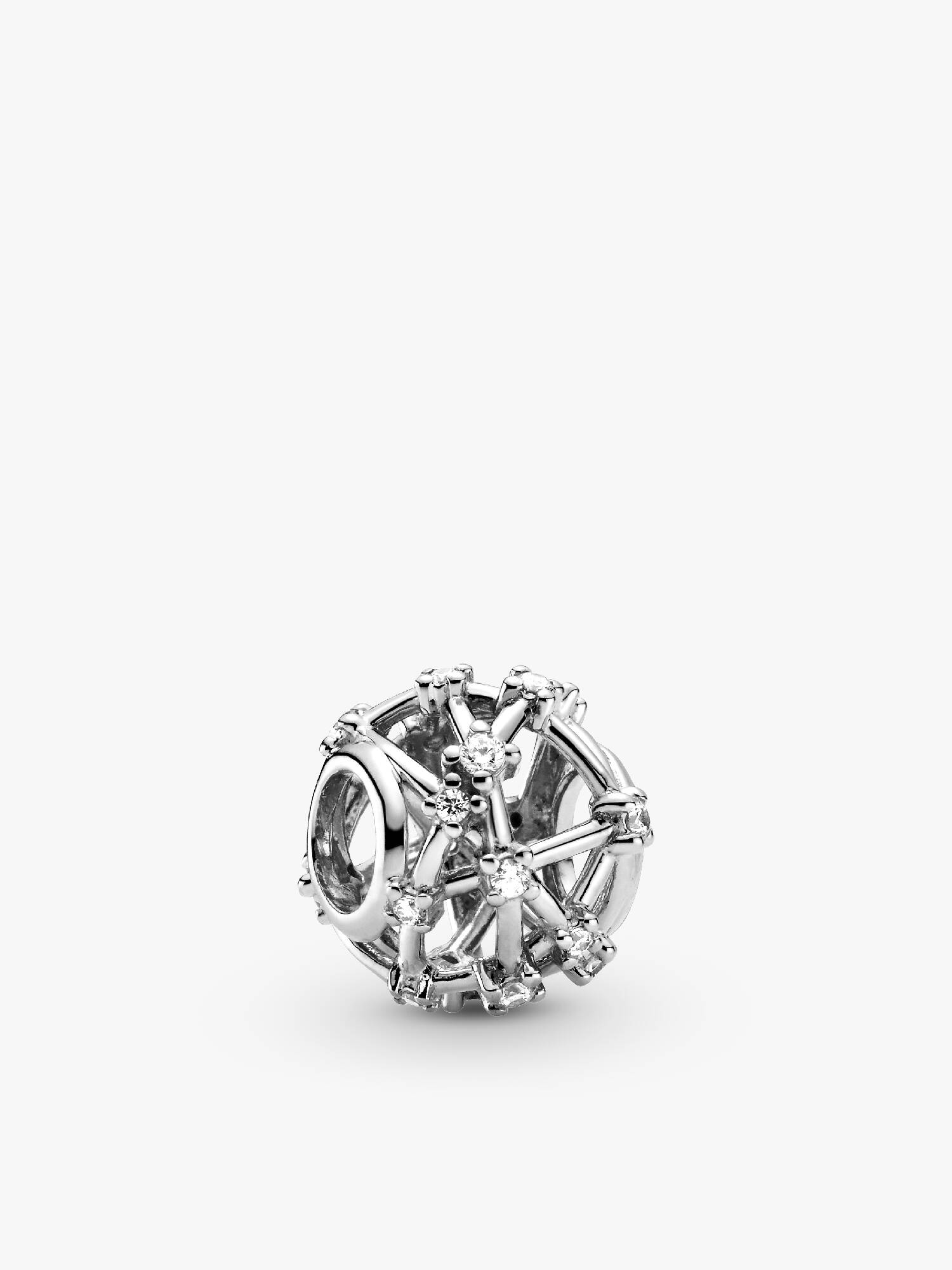 Openwork sterling silver charm with clear cubic zirconia
