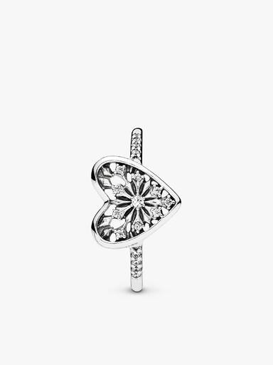Ice crystal heart silver ring with clear cubic zirconia