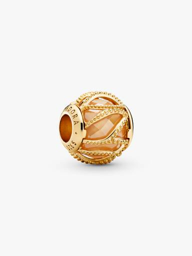 Abstract PANDORA Shine charm with faceted golden coloured cubic zirconia