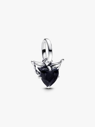 Mini Charm Pendente Coração Preto com Asas
