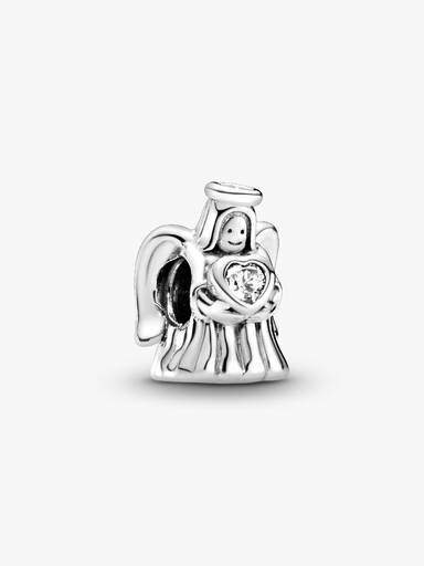 Angel silver charm with clear cubic zirconia