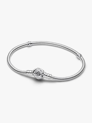 bracelete de corrente snake com fecho de rosa em flor