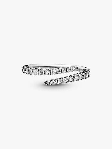 Silver open ring with clear cubic zirconia