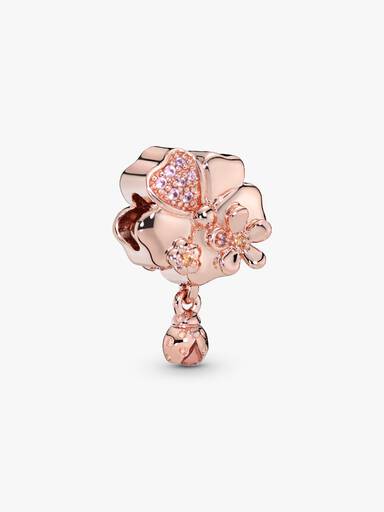 Pavê Flor e Ladybird Charm Pendente
