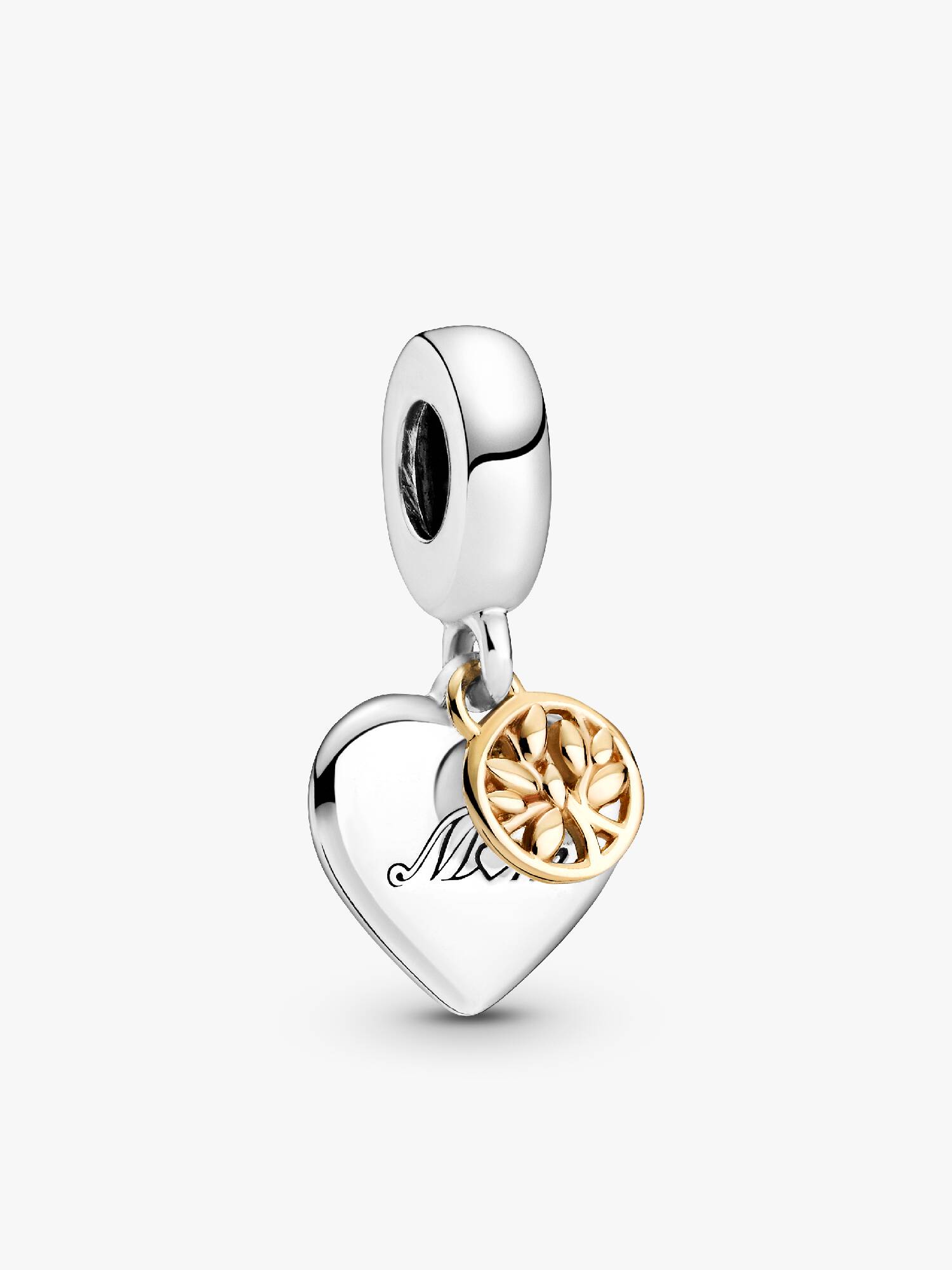 Charm Pendente de dos Tonos Árbol de Familia Y Coração