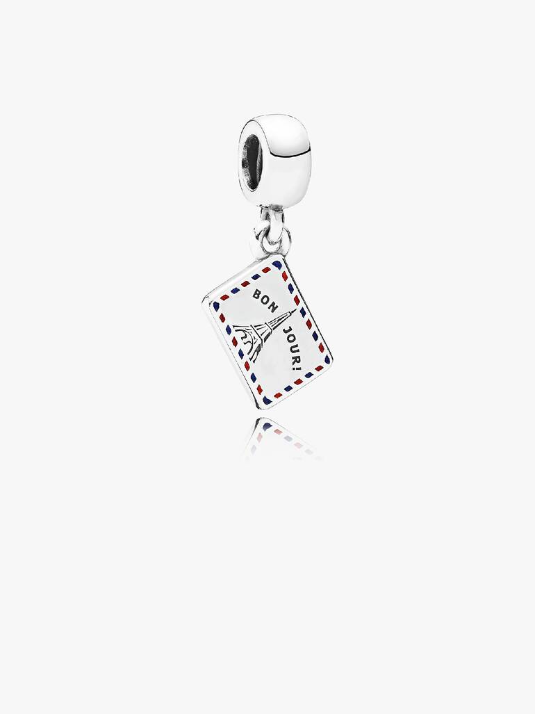 Postcard silver dangle with red and blue enamel