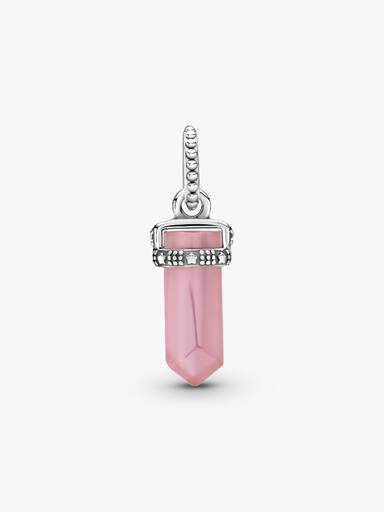 Stone amulet sterling silver pendant with pink mist crystal