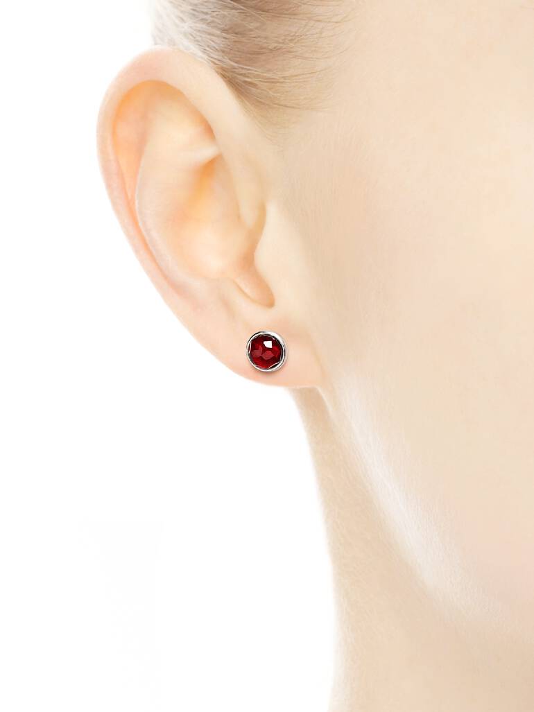 July birthstone silver stud earrings with synthetic ruby