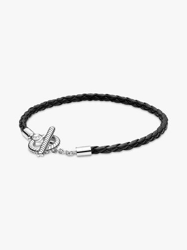 Sterling silver toggle bracelet with black leather