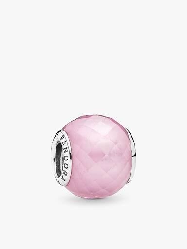 Abstract faceted silver charm with pink cubic zirconia