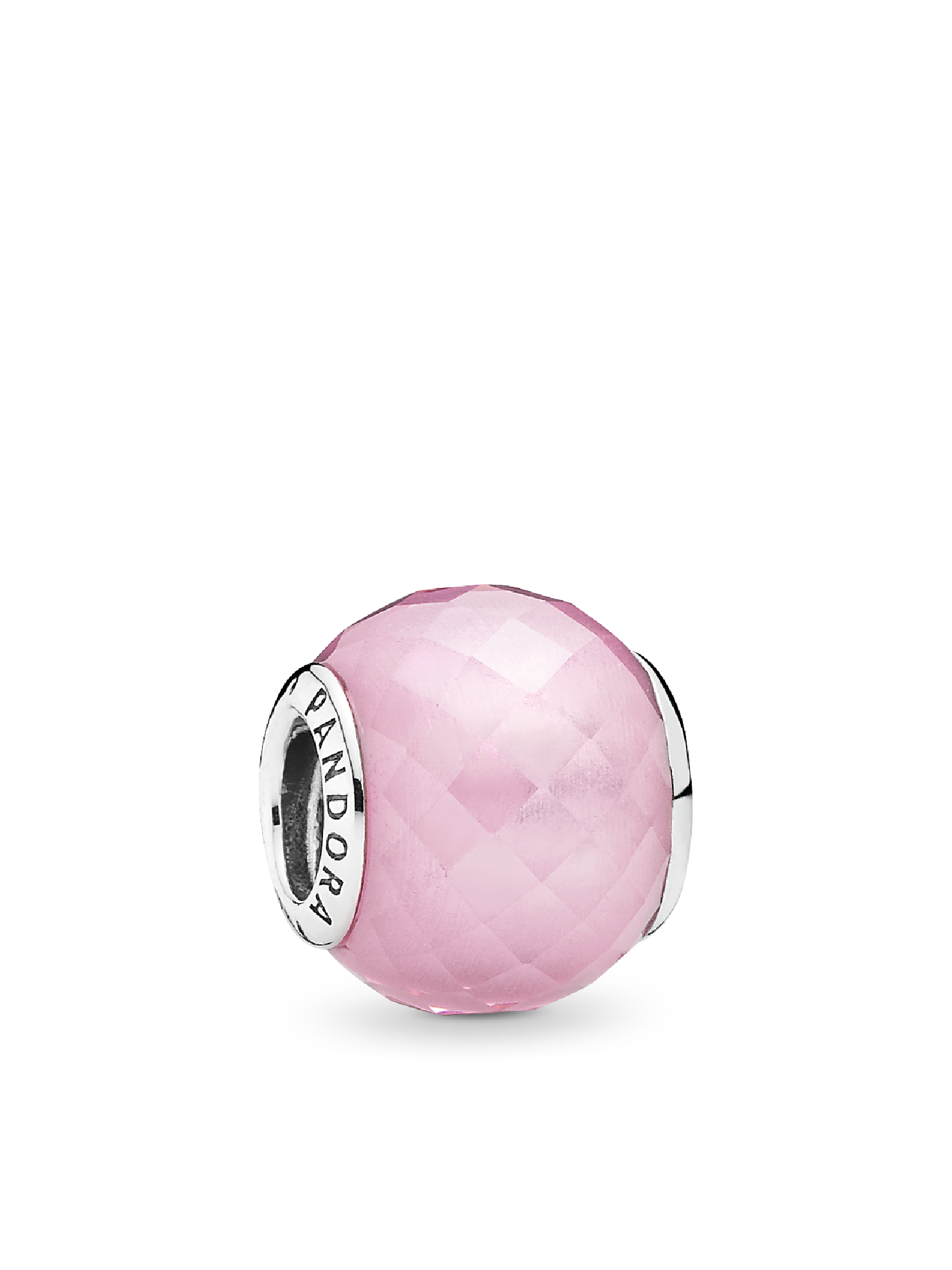 Abstract faceted silver charm with pink cubic zirconia