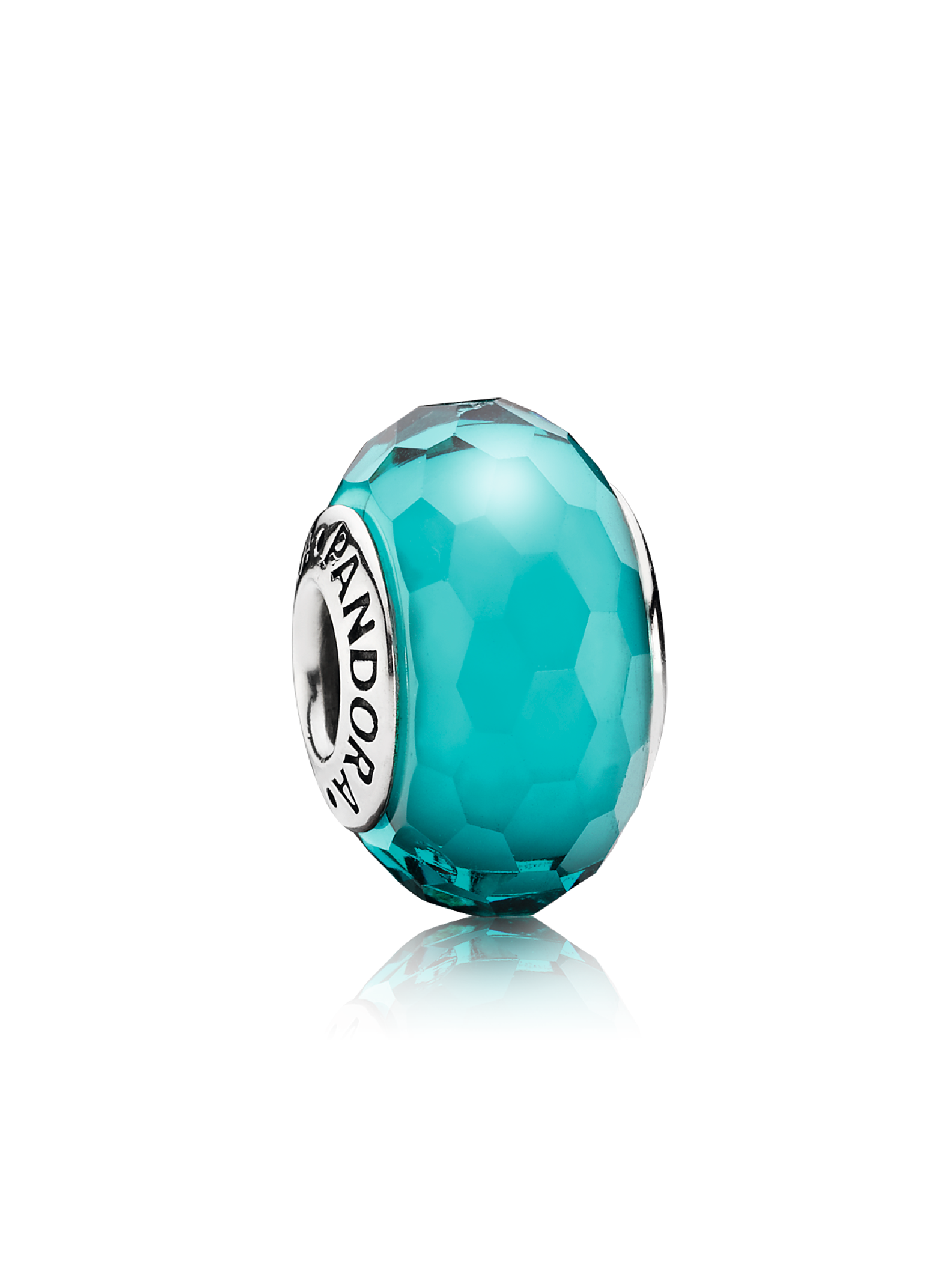 Abstract faceted silver charm with teal murano glass