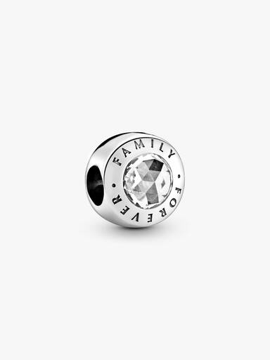 Family forever silver charm with clear cubic zirconia