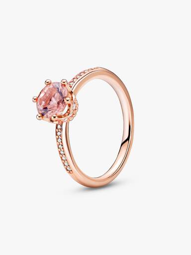 Anel Solitário Coroa Brilhante Rosa