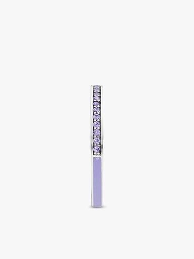 Silver ring with purple cubic zirconia and lavender enamel