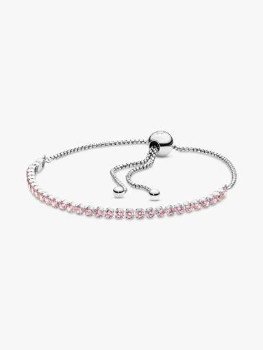 Rhodium plated silver bracelet with pink cubic zirconia