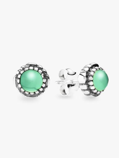 Silver stud earring, birthstone-May, chysopras