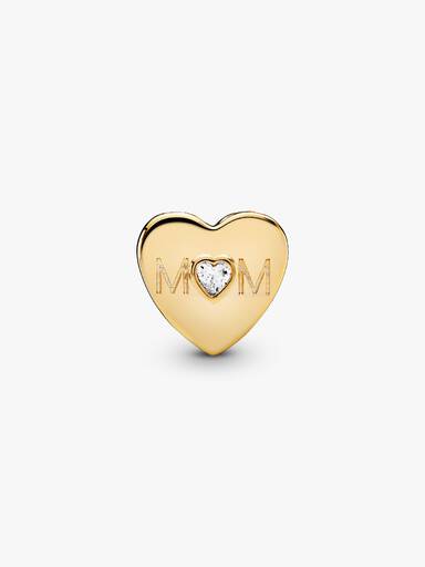 Mum heart 14k gold-plated charm with clear cubic zirconia