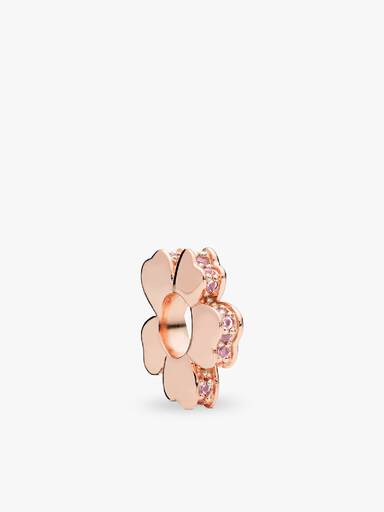 Floral PANDORA Rose spacer with rose pink crystal