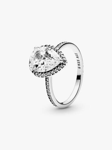 Anel com Halo Brilhante En Forma de Gota