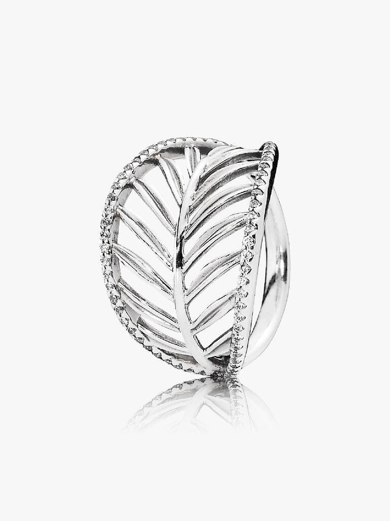 Palm tree silver ring with cubic zirconia