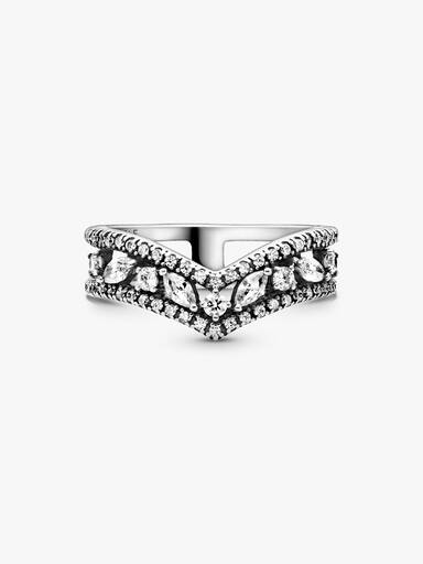 Wishbone sterling silver ring with clear cubic zirconia