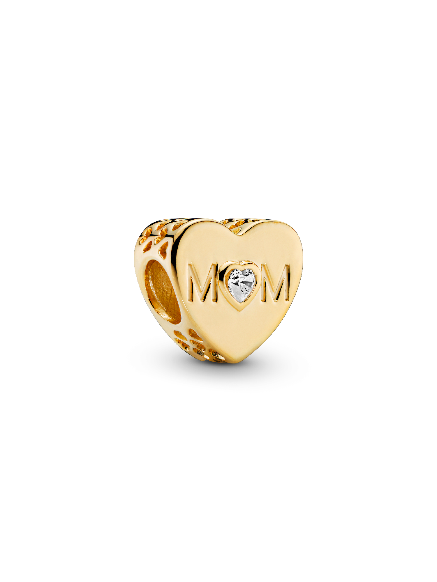 Mum heart 14k gold-plated charm with clear cubic zirconia