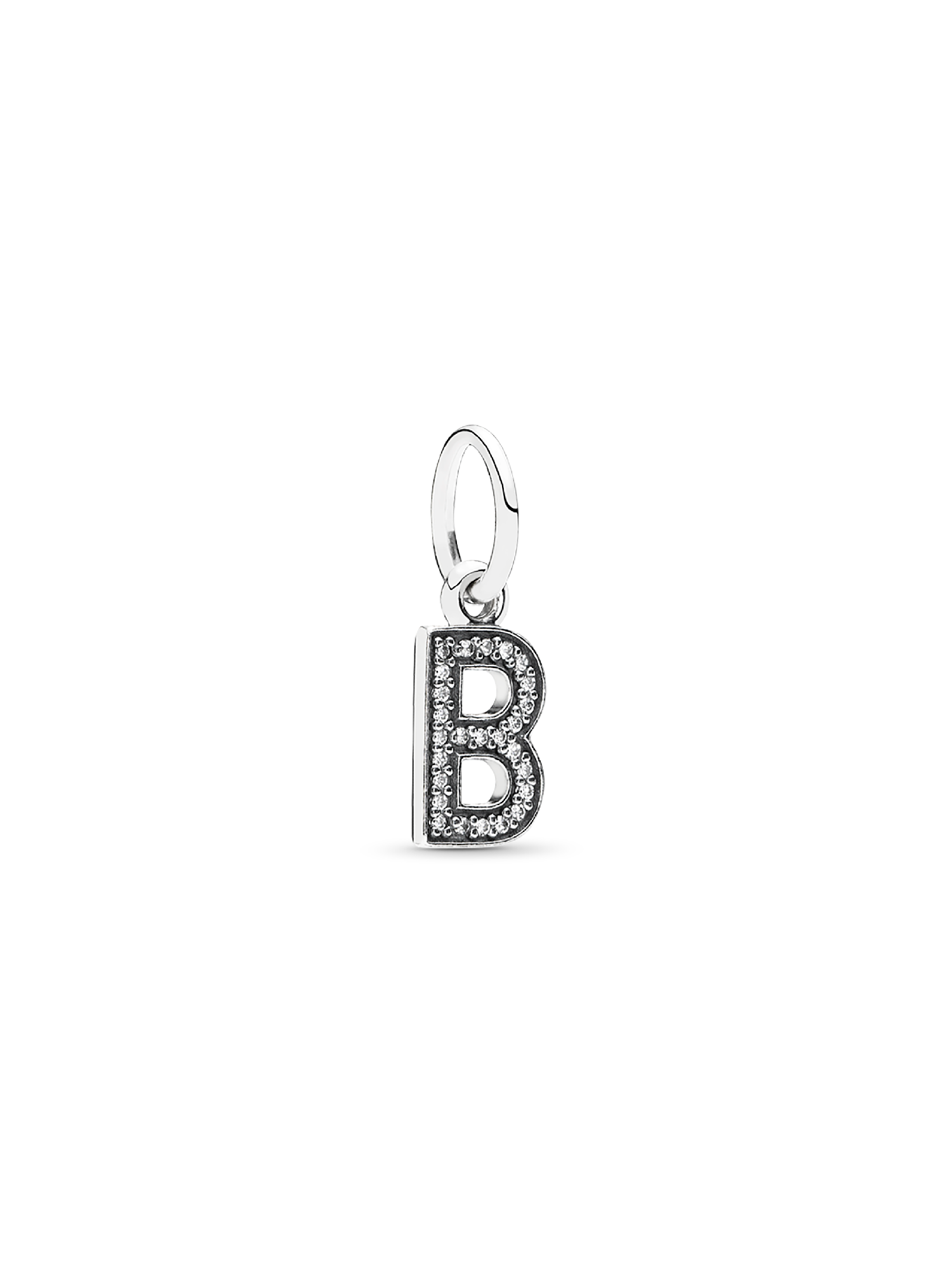 Letter B silver dangle with cubic zirconia