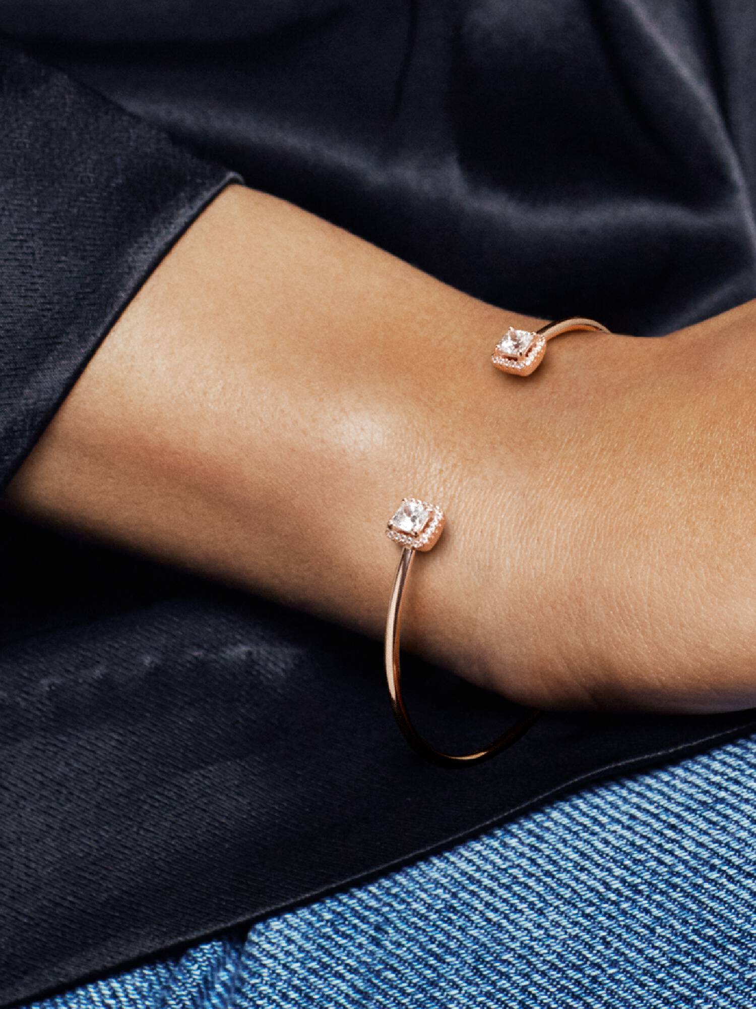 Quadrado Sparkle Aberto Bracelete Rígido