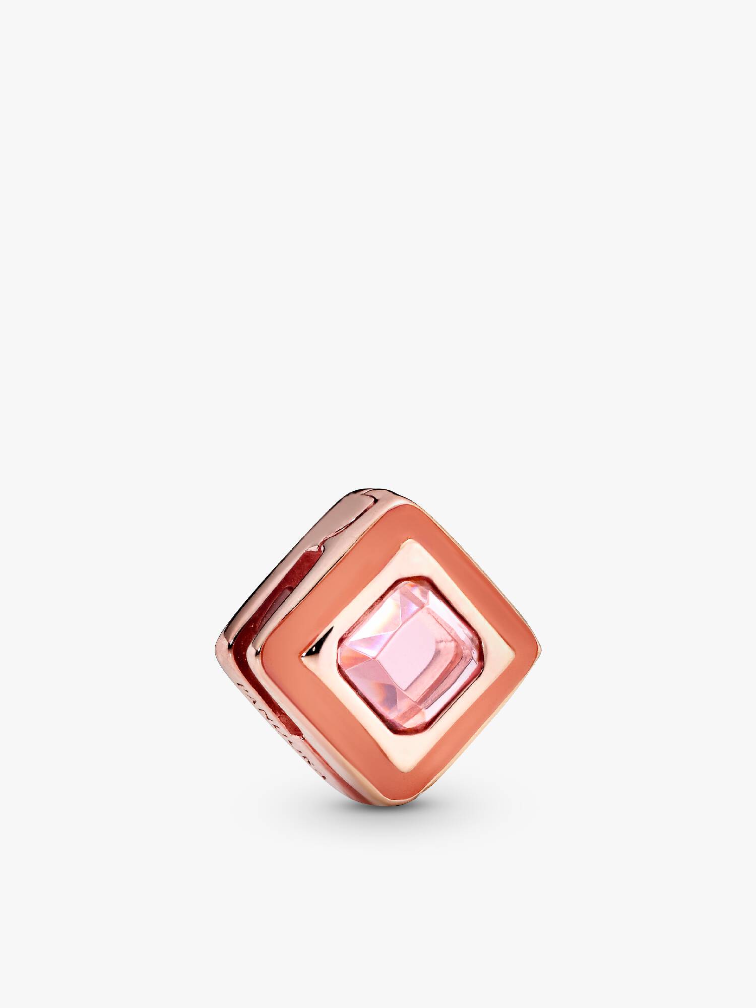 Pandora Reflexions square clip charm in Pandora Rose with orchid pink crystal and pink enamel