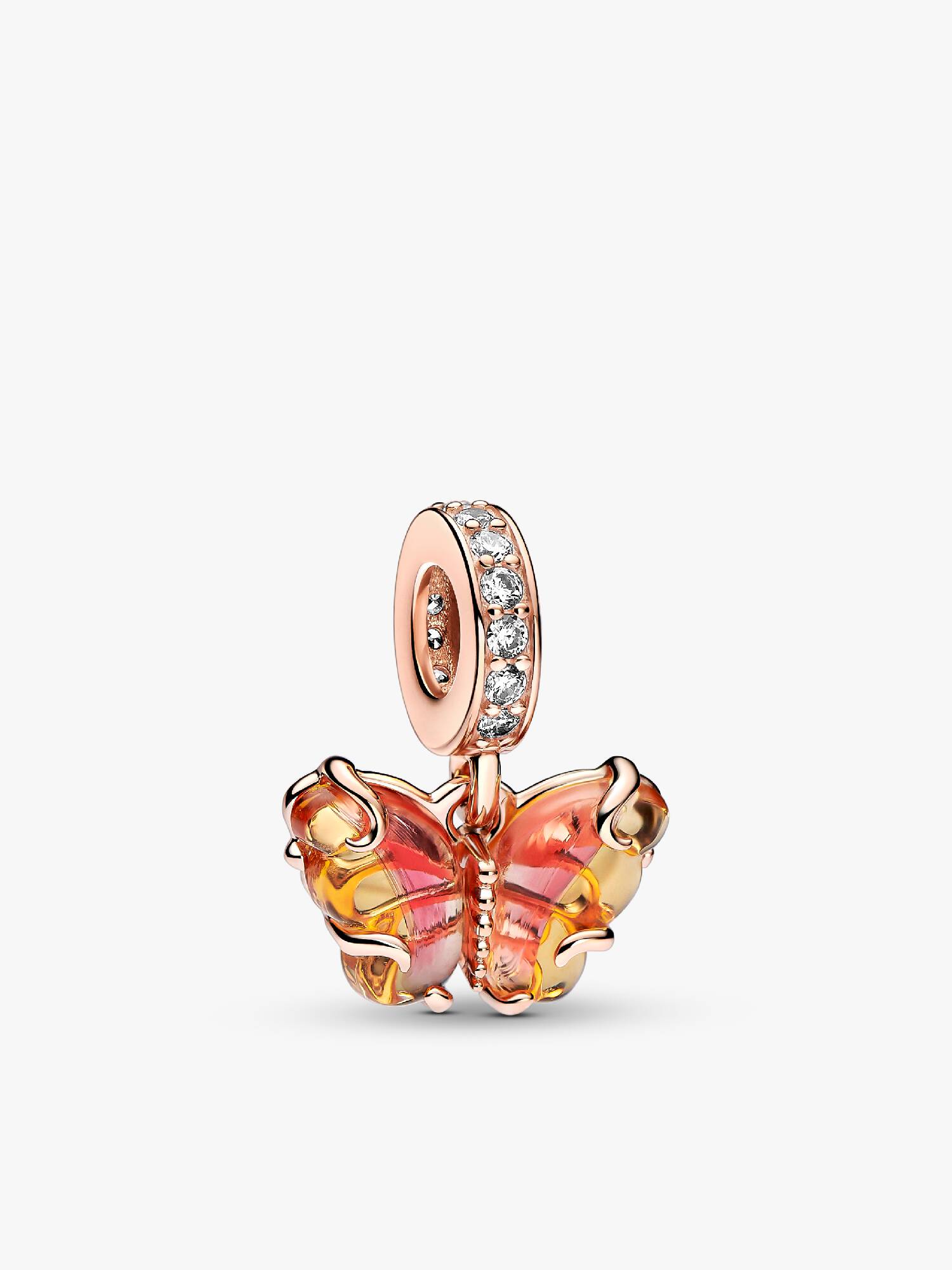 Charm pendente de borboleta em vidro de Murano rosa e amarelo