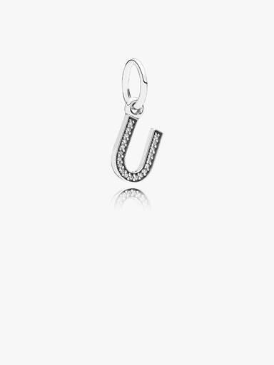 Letter U silver dangle with cubic zirconia