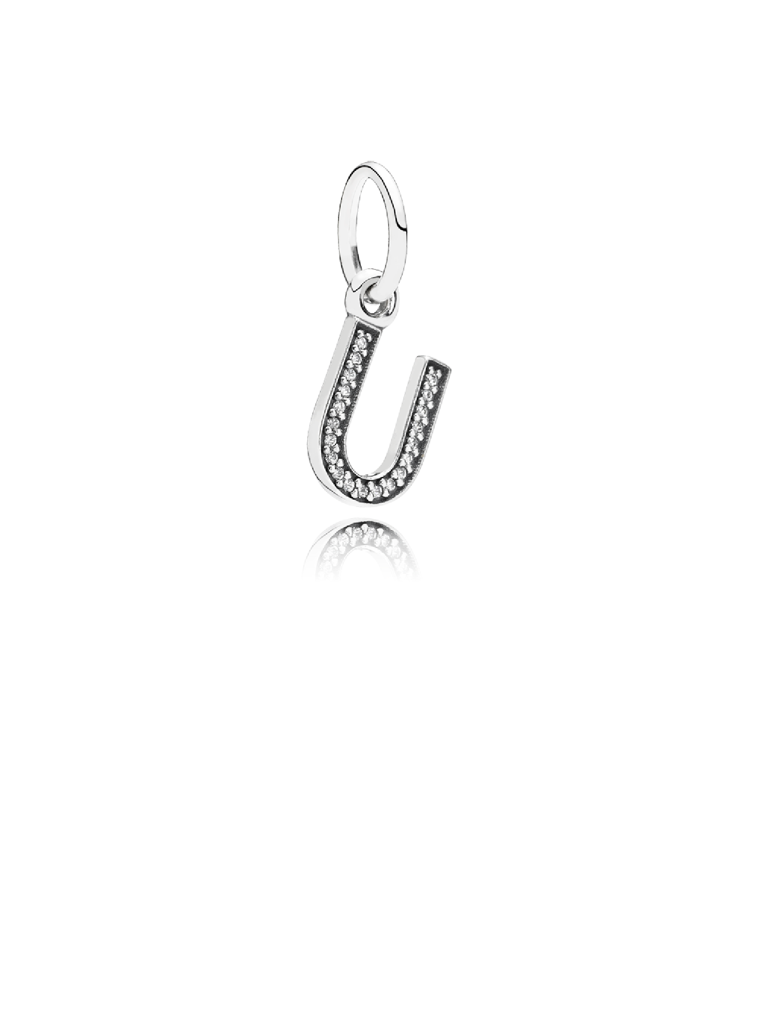 Letter U silver dangle with cubic zirconia