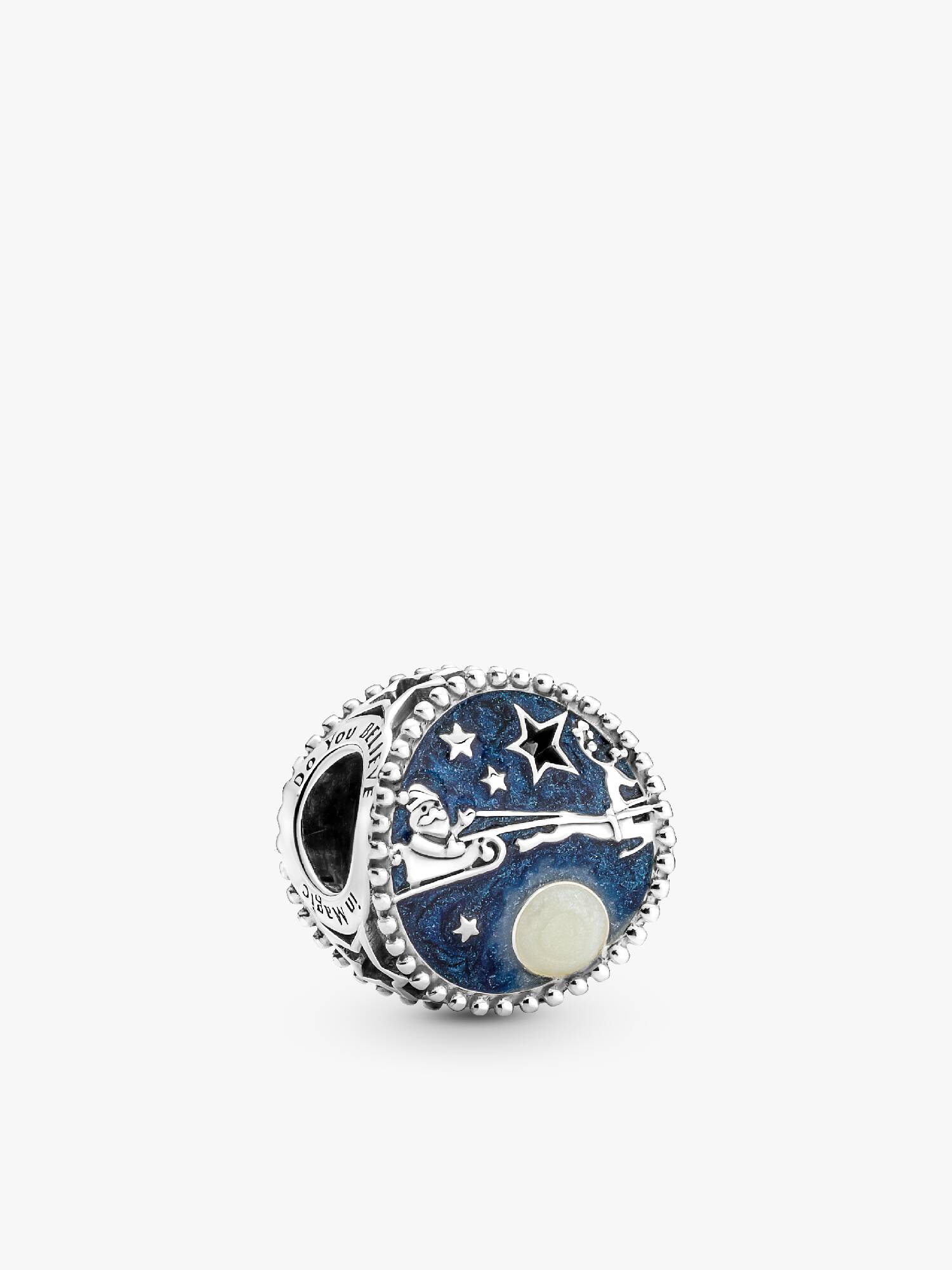 Santas sleigh sterling silver charm with shimmering blue and white enamel
