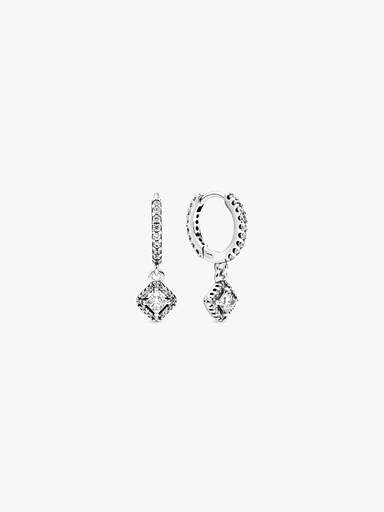 Brincos de Argola Mini Pendente Quadrado Brilhante
