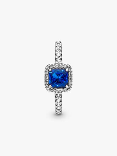 Anel Quadrado Azul com Halo Brilhante