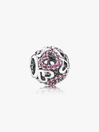 Openwork hearts silver charm with fancy pink cubic zirconia