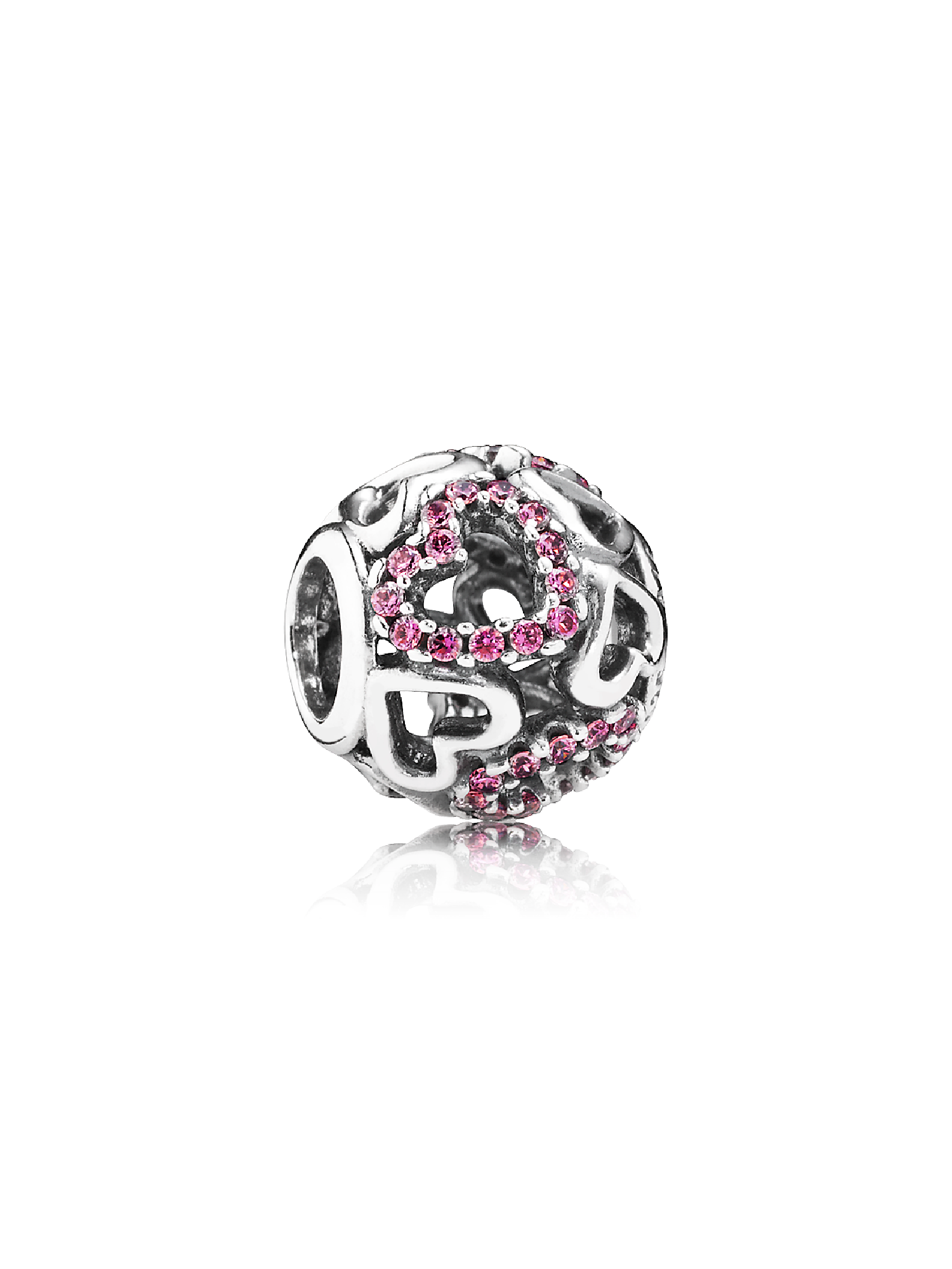 Openwork hearts silver charm with fancy pink cubic zirconia