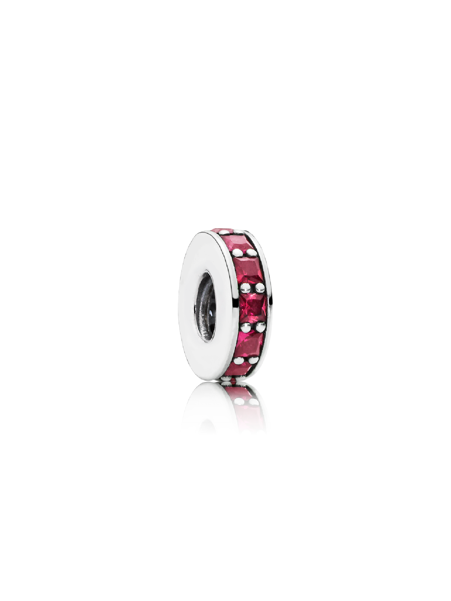 Abstract silver spacer with synthetic ruby