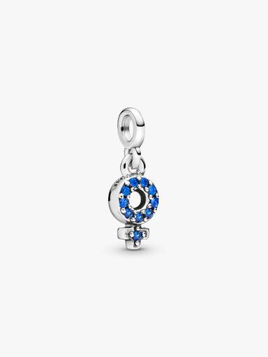 Female symbol silver dangle with true blue crystal