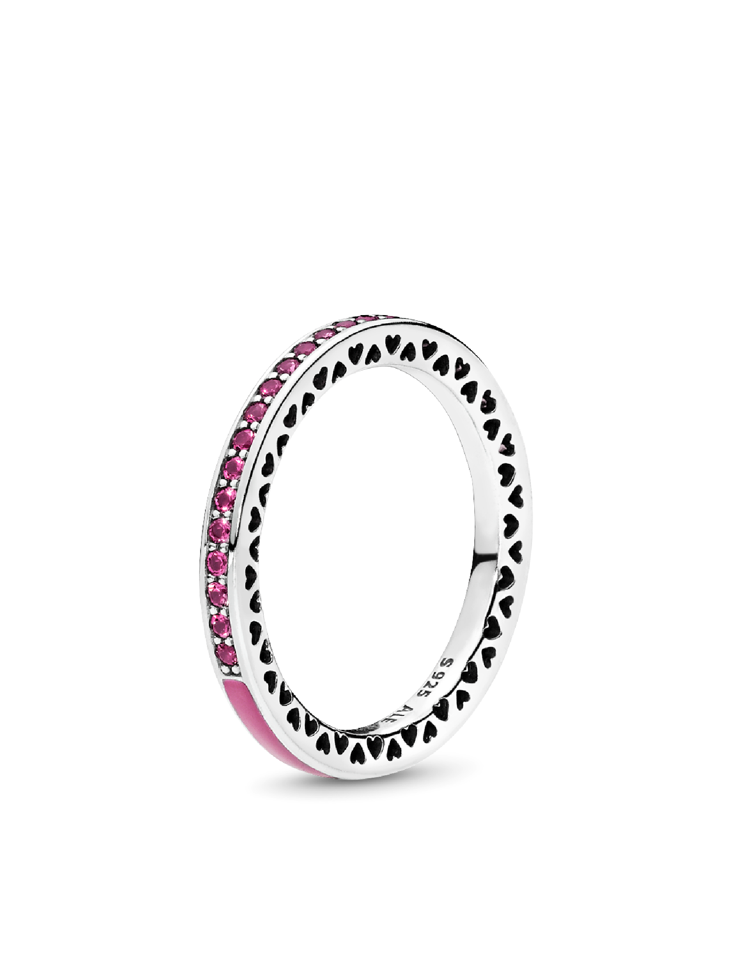 Silver ring with cerise crystal and orchid enamel