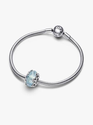 Charm Floco de Neve Azul Inverno em Vidro Murano