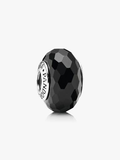 Abstract faceted silver charm with black murano glass