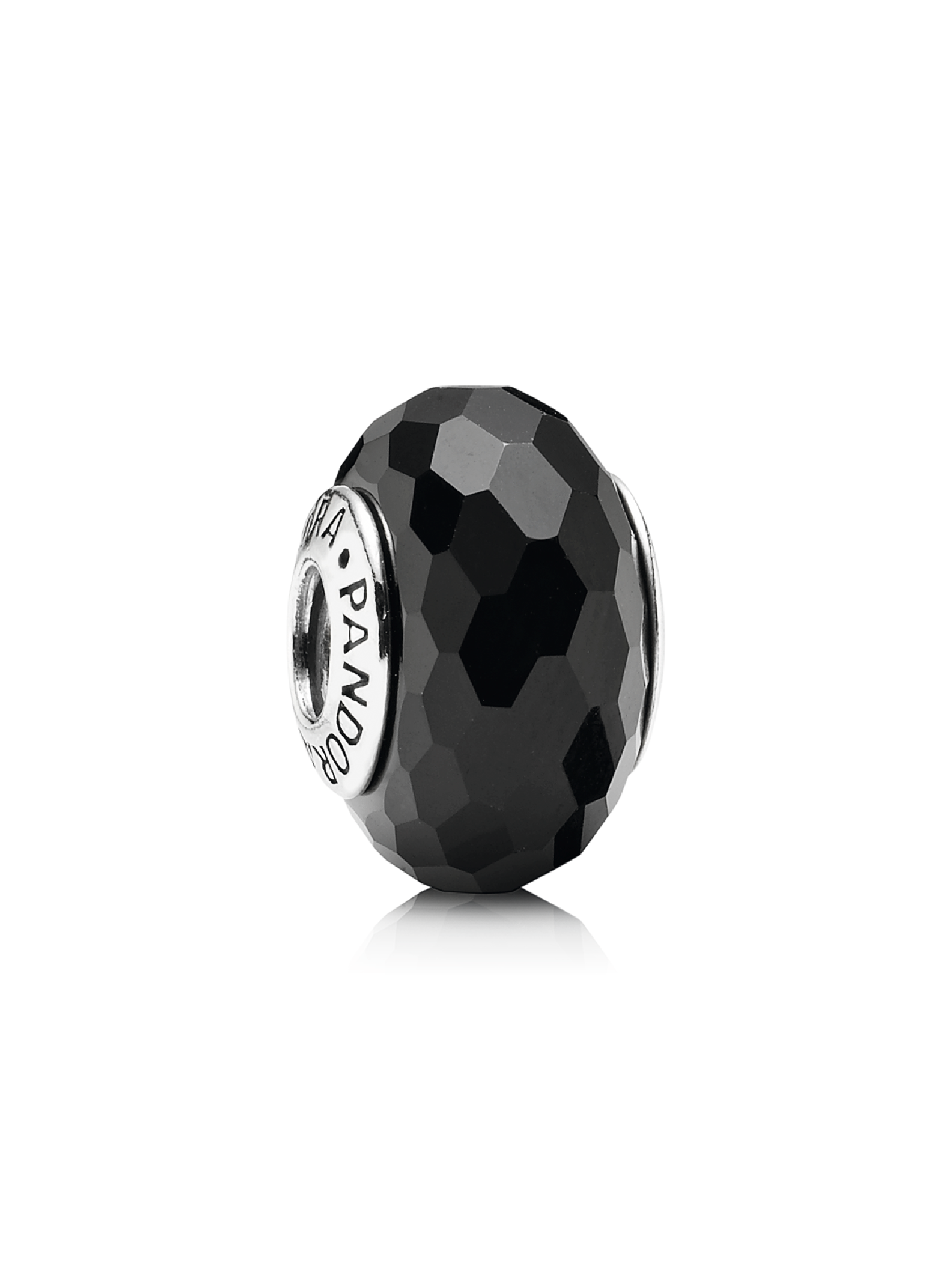 Abstract faceted silver charm with black murano glass